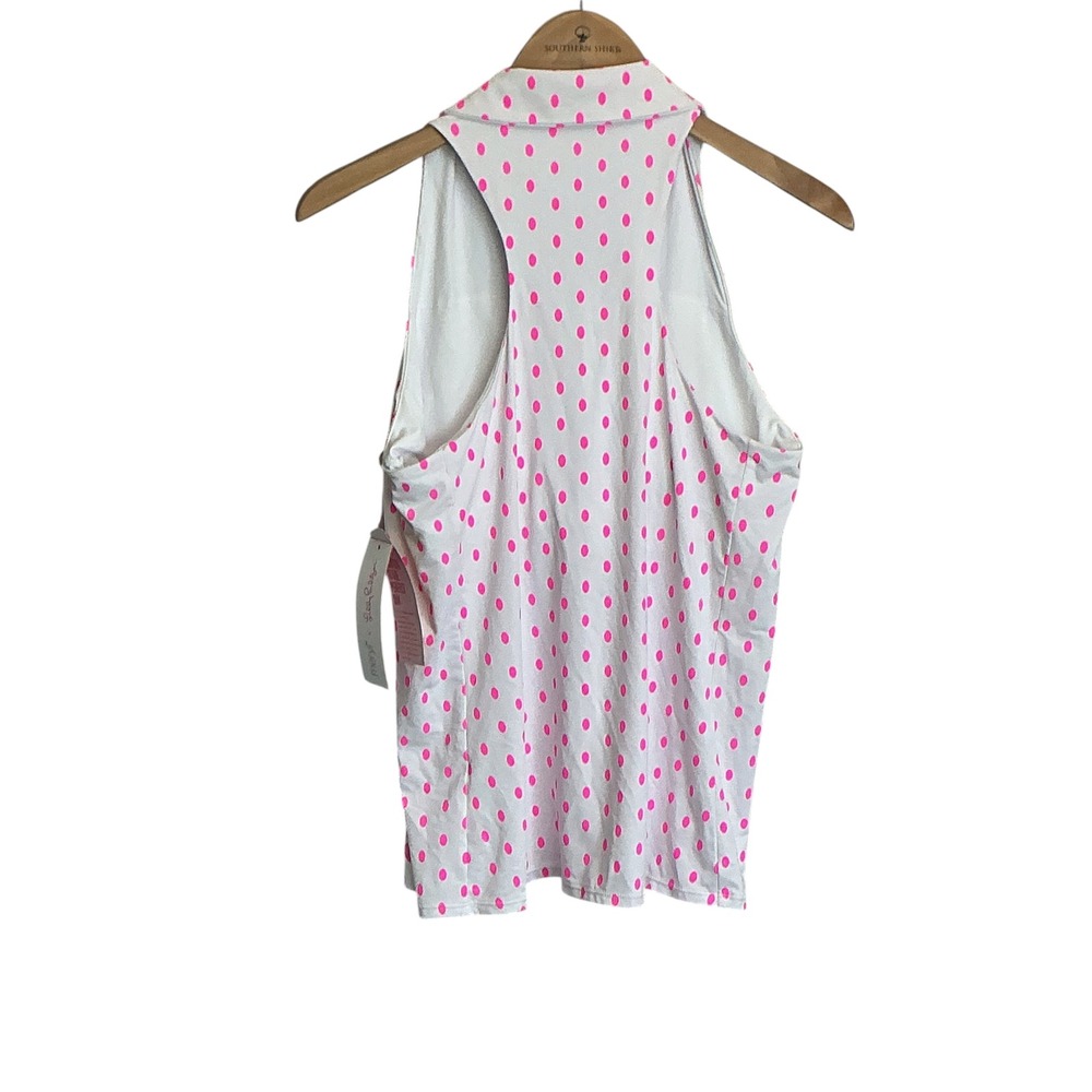 Lilly Pulitzer Lakelyn Bra Polo UPF 50+ Pink White Oval Dot Sleeveless Top L - Picture 3 of 9